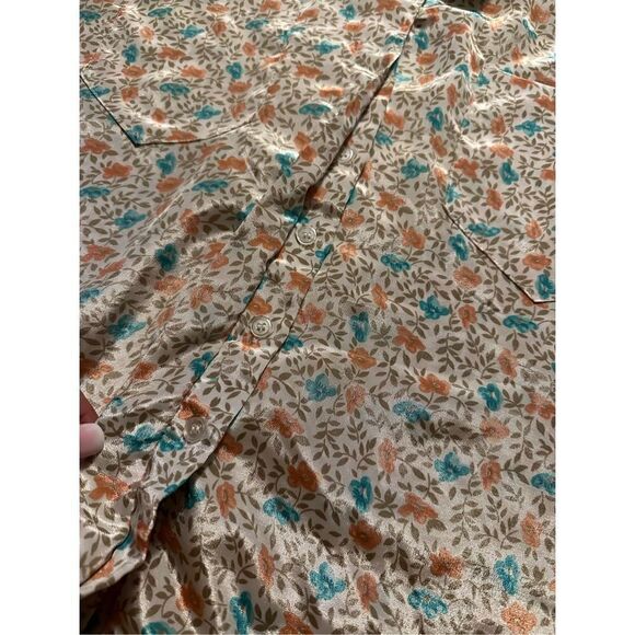 Vintage Worthington Blouse Womens Satin White Colorful Floral Button Up Shirt 16 - Picture 5 of 10